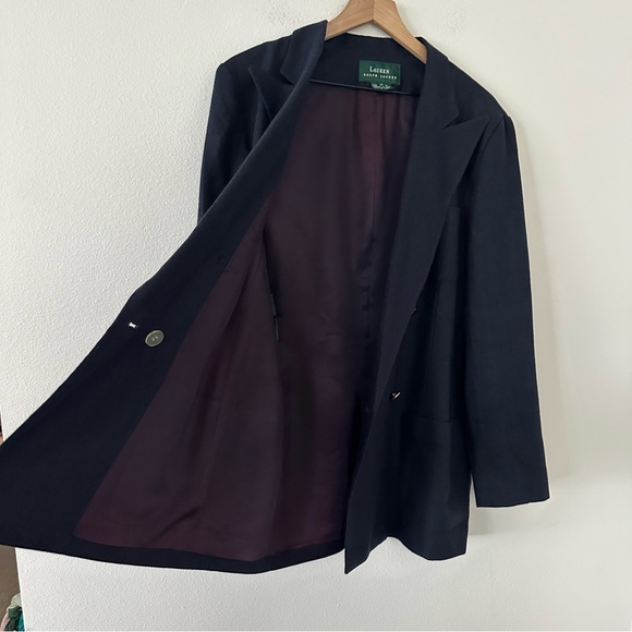 Lauren Ralph Lauren Linen Blazer Sz 12 Navy Double Breasted Crest Buttons Preppy - Picture 6 of 16